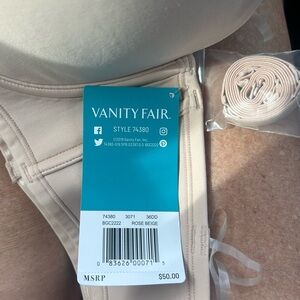 •NWT Vanity Fair Beauty Back Strapless Bra-
74380 36DD Rose Beige In Box